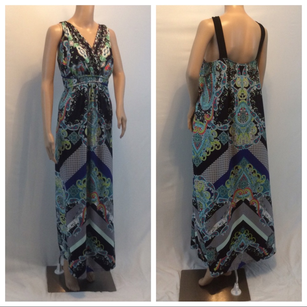 JACLYN SMITH Abstract Design V-Neck Maxi Dress - Picture 6 of 8