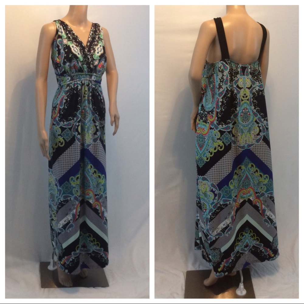 JACLYN SMITH Abstract Design V-Neck Maxi Dress - Picture 8 of 8