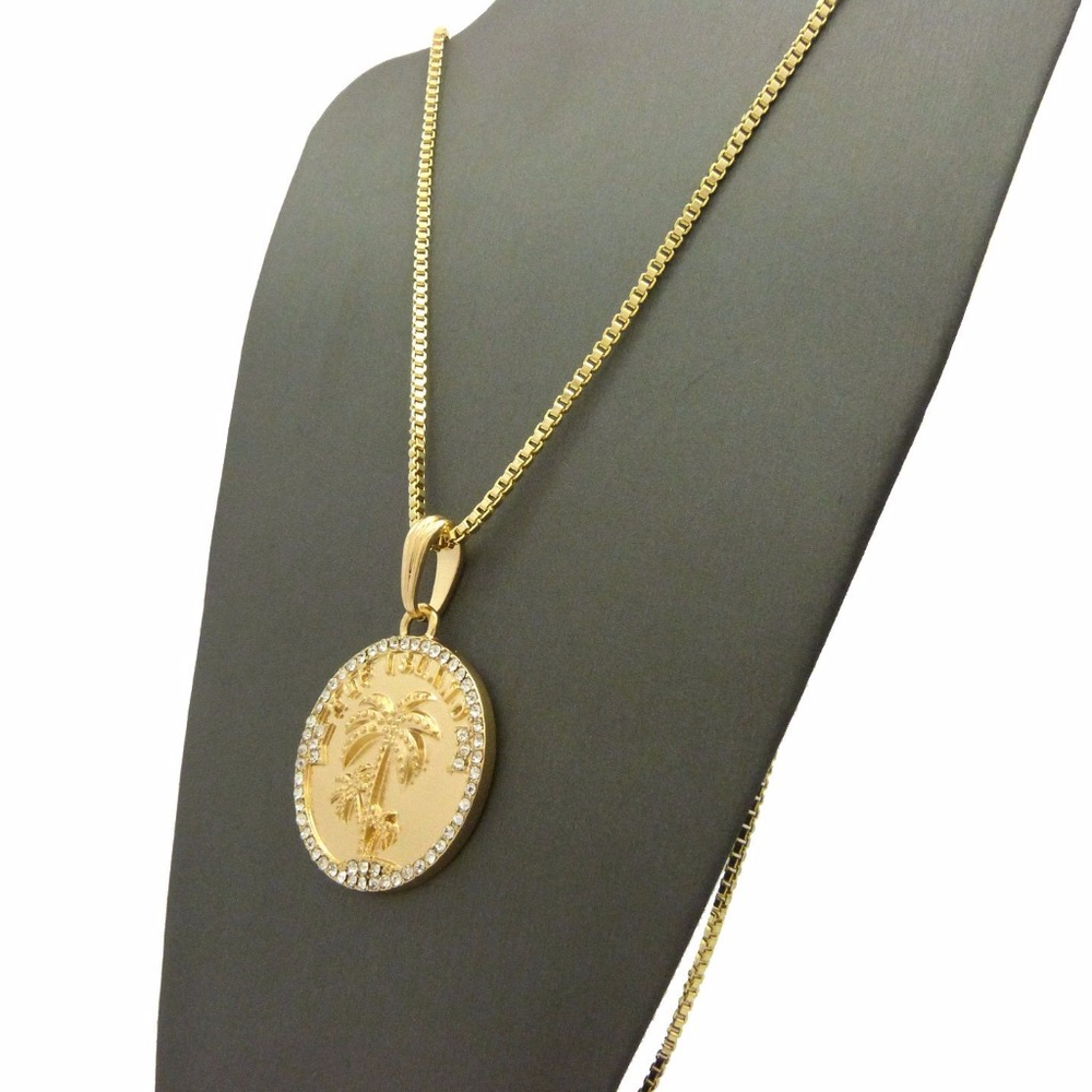 Iced Out RGF Island Palm Tree Pendant & 24" chain - Picture 5 of 7