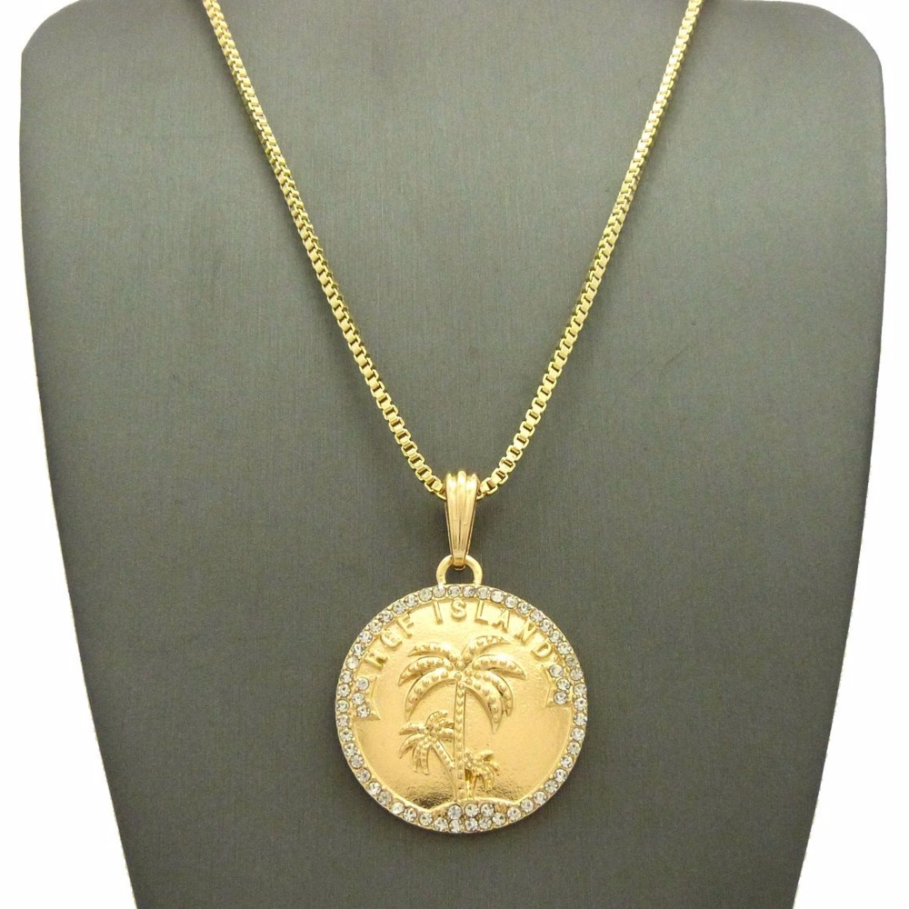 Iced Out RGF Island Palm Tree Pendant & 24" chain - Picture 2 of 7
