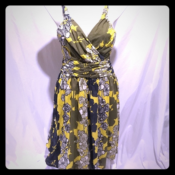 Aryeh Cross-Over Yellow Green Sundress size Large - Picture 2 of 8