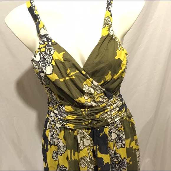 Aryeh Cross-Over Yellow Green Sundress size Large - Picture 3 of 8