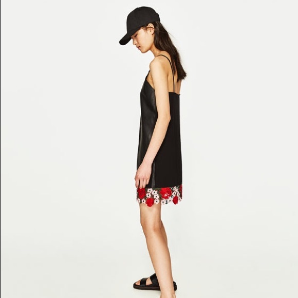 Zara black faux leather dress with lace trim - Picture 3 of 5