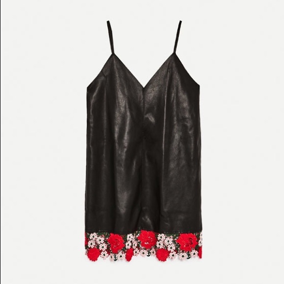 Zara black faux leather dress with lace trim - Picture 4 of 5