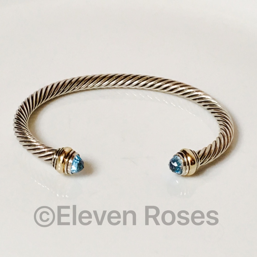 David Yurman Blue Topaz Cable Cuff Bracelet - Picture 1 of 8
