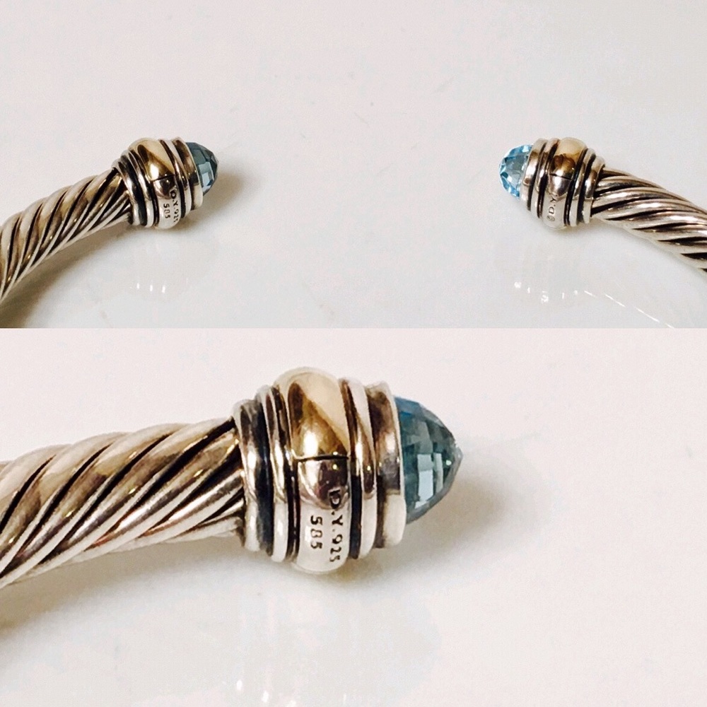 David Yurman Blue Topaz Cable Cuff Bracelet - Picture 6 of 8