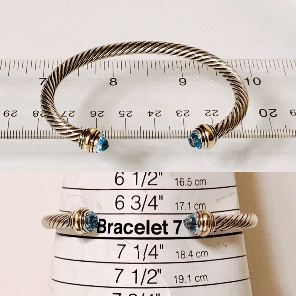 David Yurman Blue Topaz Cable Cuff Bracelet - Picture 7 of 8