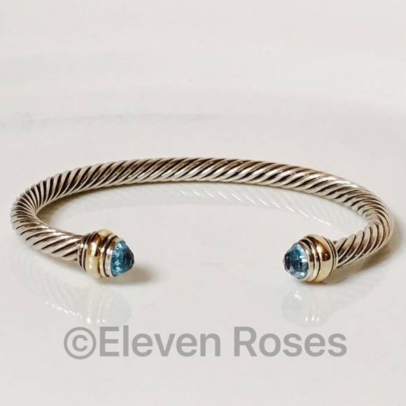 David Yurman Blue Topaz Cable Cuff Bracelet - Picture 3 of 8