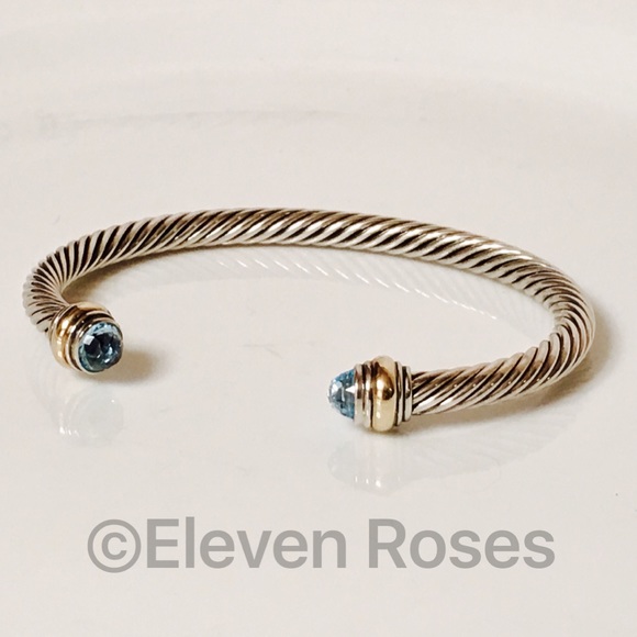 David Yurman Blue Topaz Cable Cuff Bracelet - Picture 5 of 8