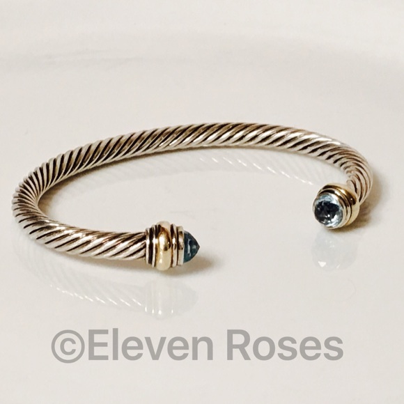 David Yurman Blue Topaz Cable Cuff Bracelet - Picture 4 of 8
