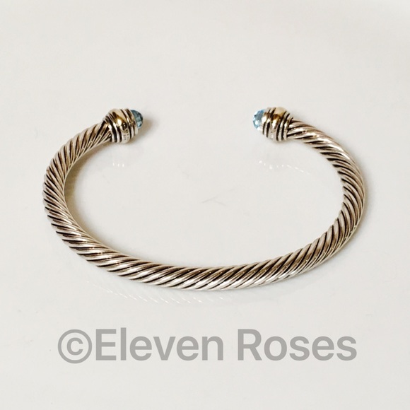 David Yurman Blue Topaz Cable Cuff Bracelet - Picture 2 of 8