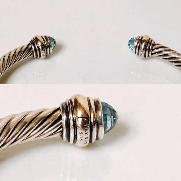 David Yurman Blue Topaz Cable Cuff Bracelet - Picture 6 of 8