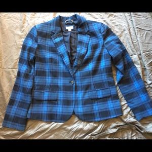 Blue and black plaid casual blazer