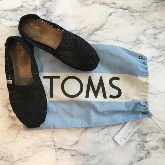 Toms Shoes - TOMS Black Crochet Lace Slip Ons Womens Boho 6