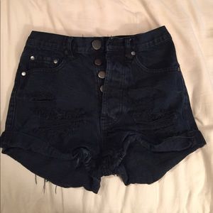 Size 24 Navy Tobi high waisted denim shorts.