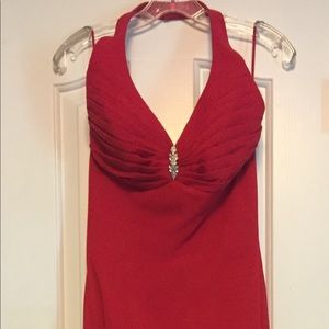 Long, red formal dress