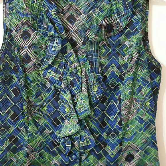 Tahari sleeveless ruffle front button down blouse - Picture 7 of 8