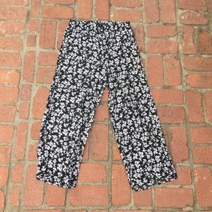 Black and white floral wide leg pants