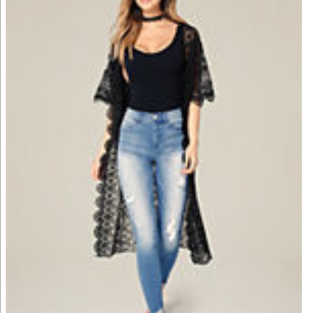 Brand new BeBe long floral lace cover up