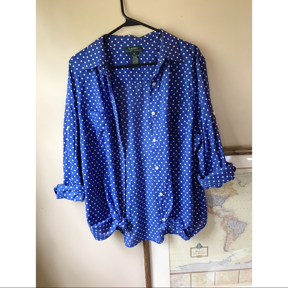 Ralph Lauren Blue & White Polka Dot Button Down