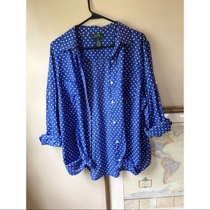 Ralph Lauren Blue & White Polka Dot Button Down