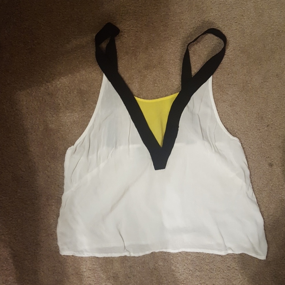 Sheer white yellow crop top