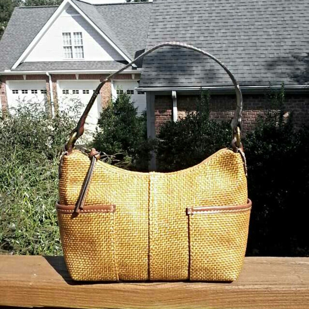 Fossil Woven Summer Bahama Tropical Beach Surfer Mini Brass Ringed Handbag Purse
