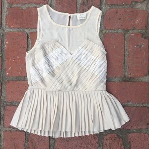 Ivory lace pleated peplum top