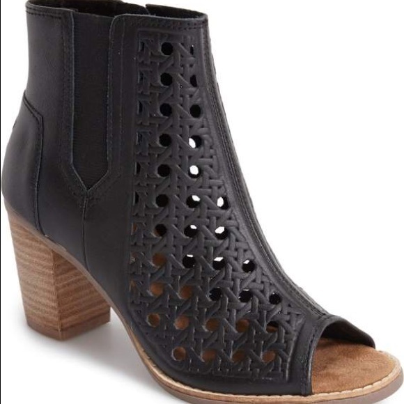 Toms Majorca Basket Weave Leather Peep Toe Bootie - Picture 2 of 5