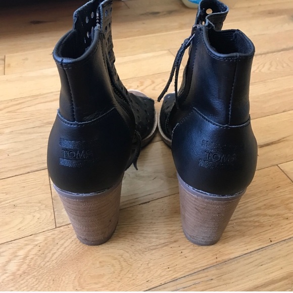 Toms Majorca Basket Weave Leather Peep Toe Bootie - Picture 5 of 5