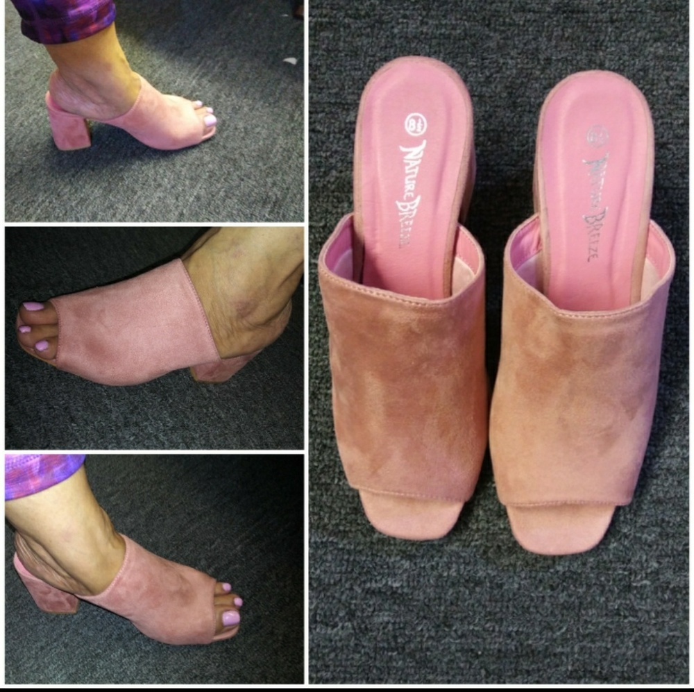 New Women's Slip On Pink Faux Suede Sandals - Picture 2 of 8