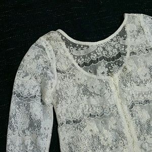 PacSun Kirra cream & gold glittery lace top