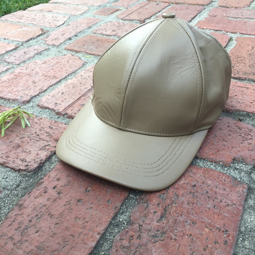 Genuine leather beige dad cap