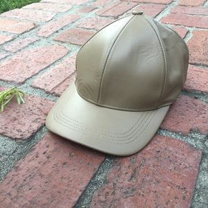 Genuine leather beige dad cap