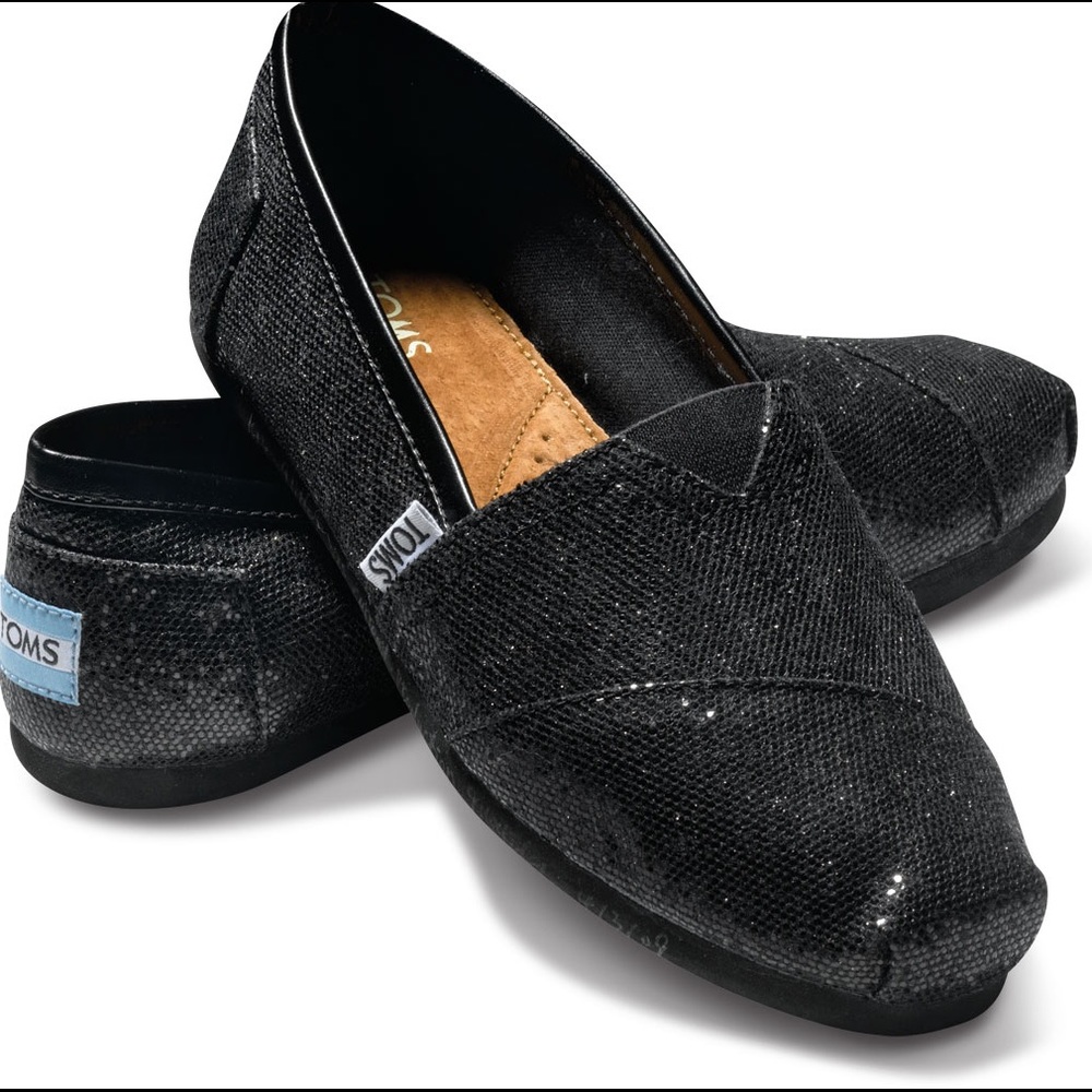 TOMS Black Glitter Classic Slip-On