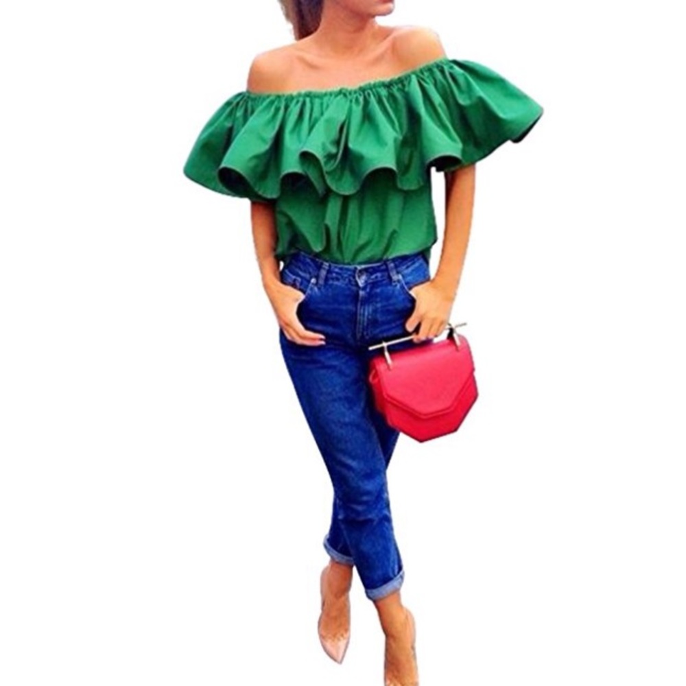 Ruffle corp top shoulder