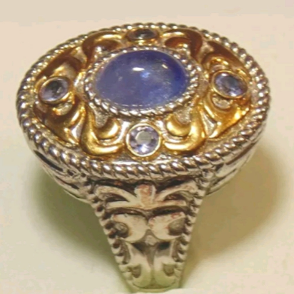 EUC STERLING SILVER AMETHYST 18K GOLD ACCENT RING