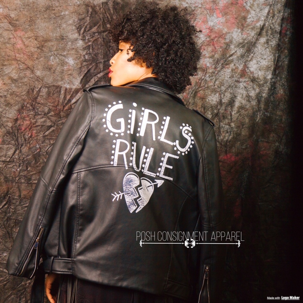Chic Zara Faux Leather "Girls Rule" Biker Jacket