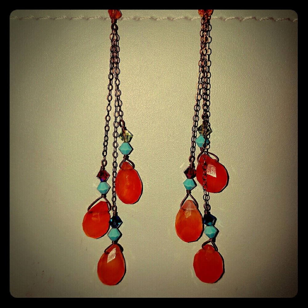 Authentic turquoise/orange drop earrings