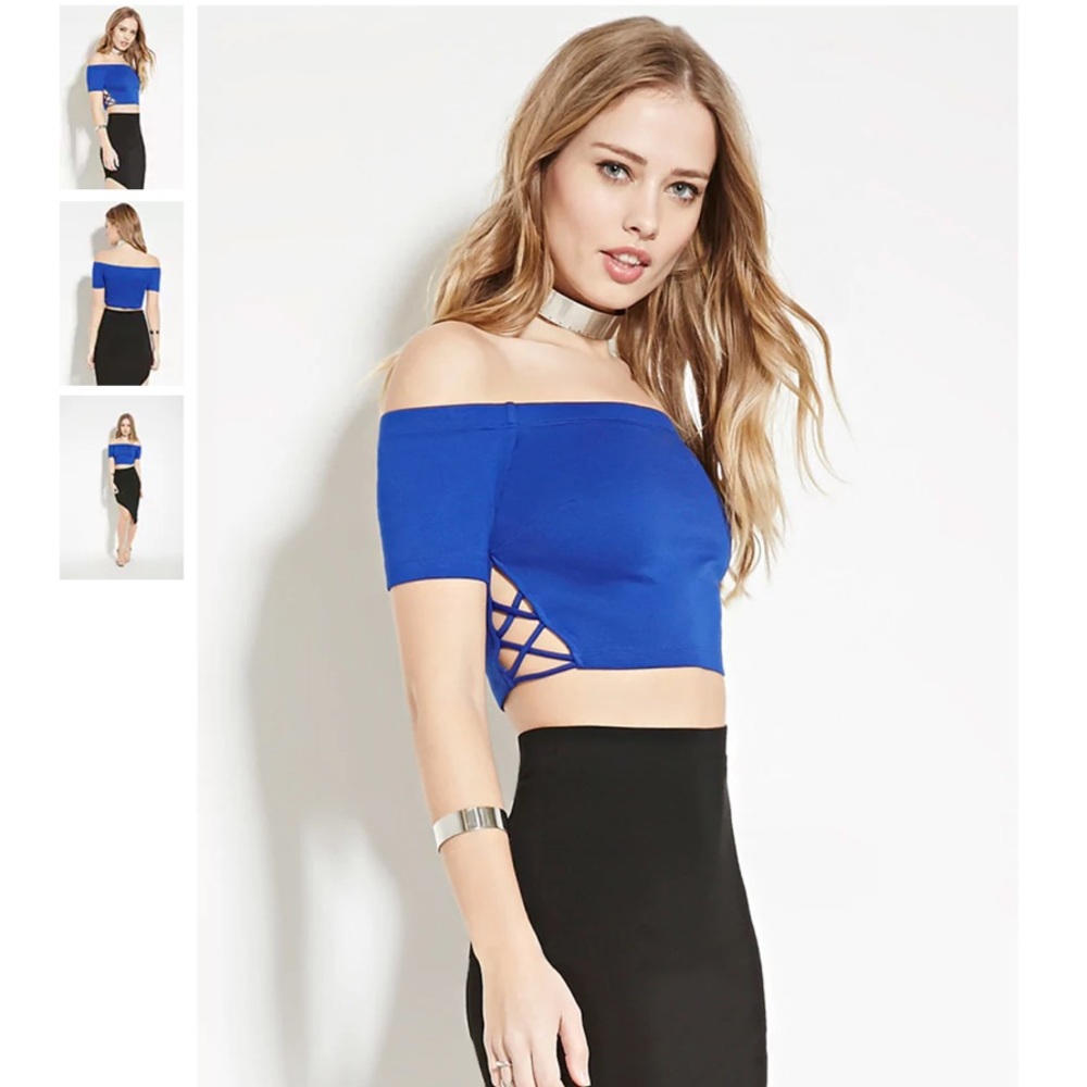 NWT Forever 21 Blue Lace Up Off Shoulder Crop Top