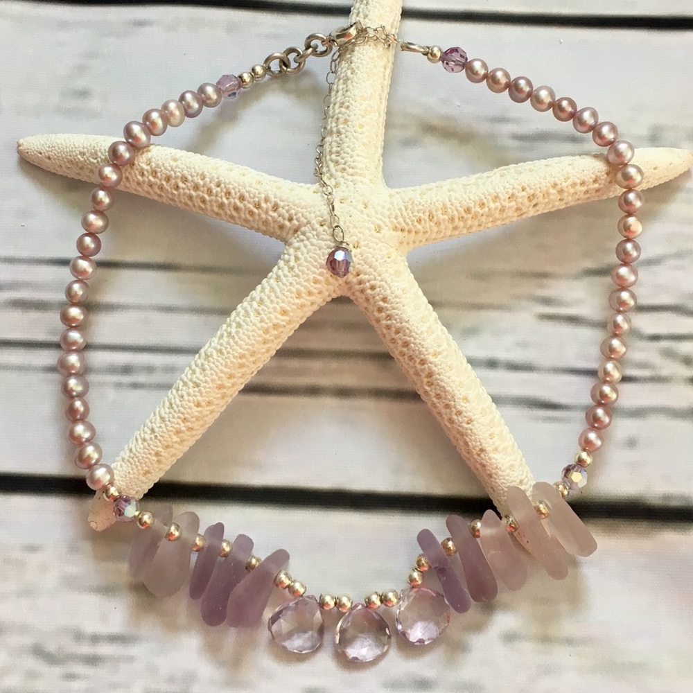 Amethyst Sterling Silver Sea Glass Necklace