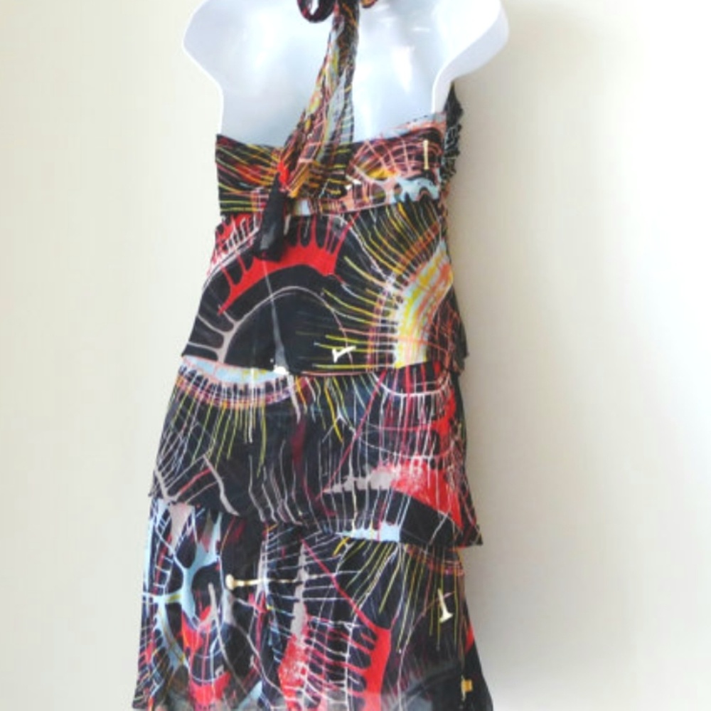 Silk XS La Rok Strapless Dress Sexy Rock Cocktail Wearable Art Modern Splatter - Picture 5 of 10