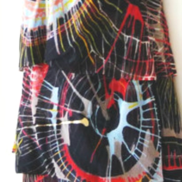 Silk XS La Rok Strapless Dress Sexy Rock Cocktail Wearable Art Modern Splatter - Picture 2 of 10