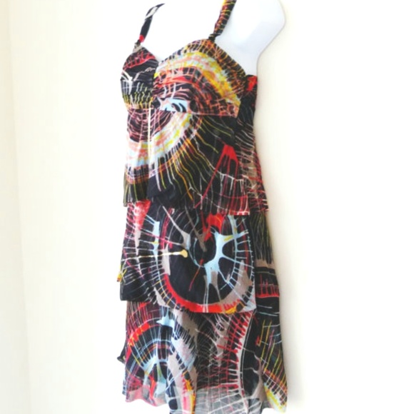 Silk XS La Rok Strapless Dress Sexy Rock Cocktail Wearable Art Modern Splatter - Picture 4 of 10