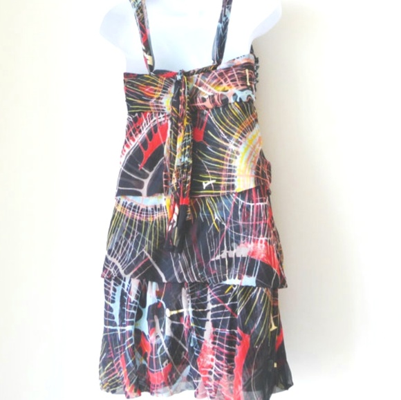 Silk XS La Rok Strapless Dress Sexy Rock Cocktail Wearable Art Modern Splatter - Picture 6 of 10