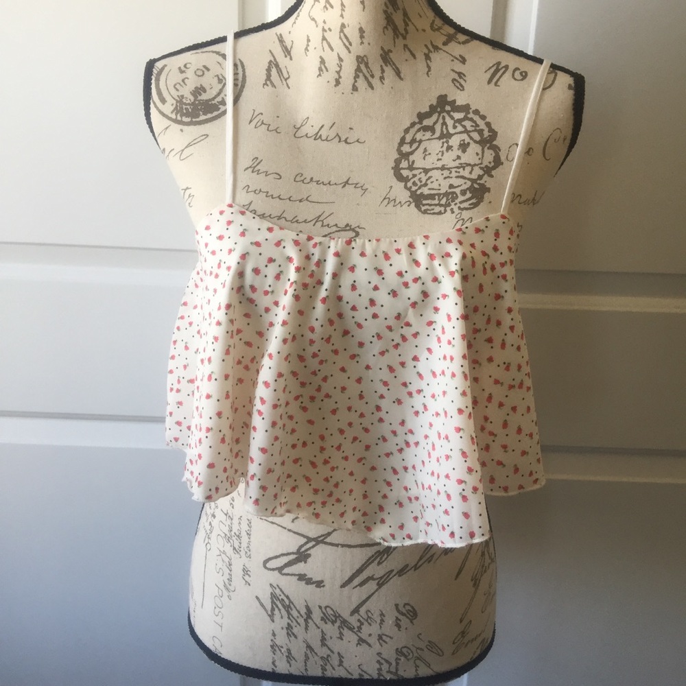 SALE-Flowy Crop Top White w/ Red Flowers Size 8