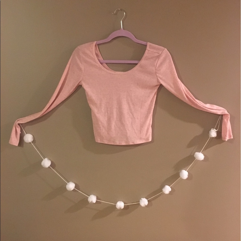 Pink Long-sleeve Crop Top