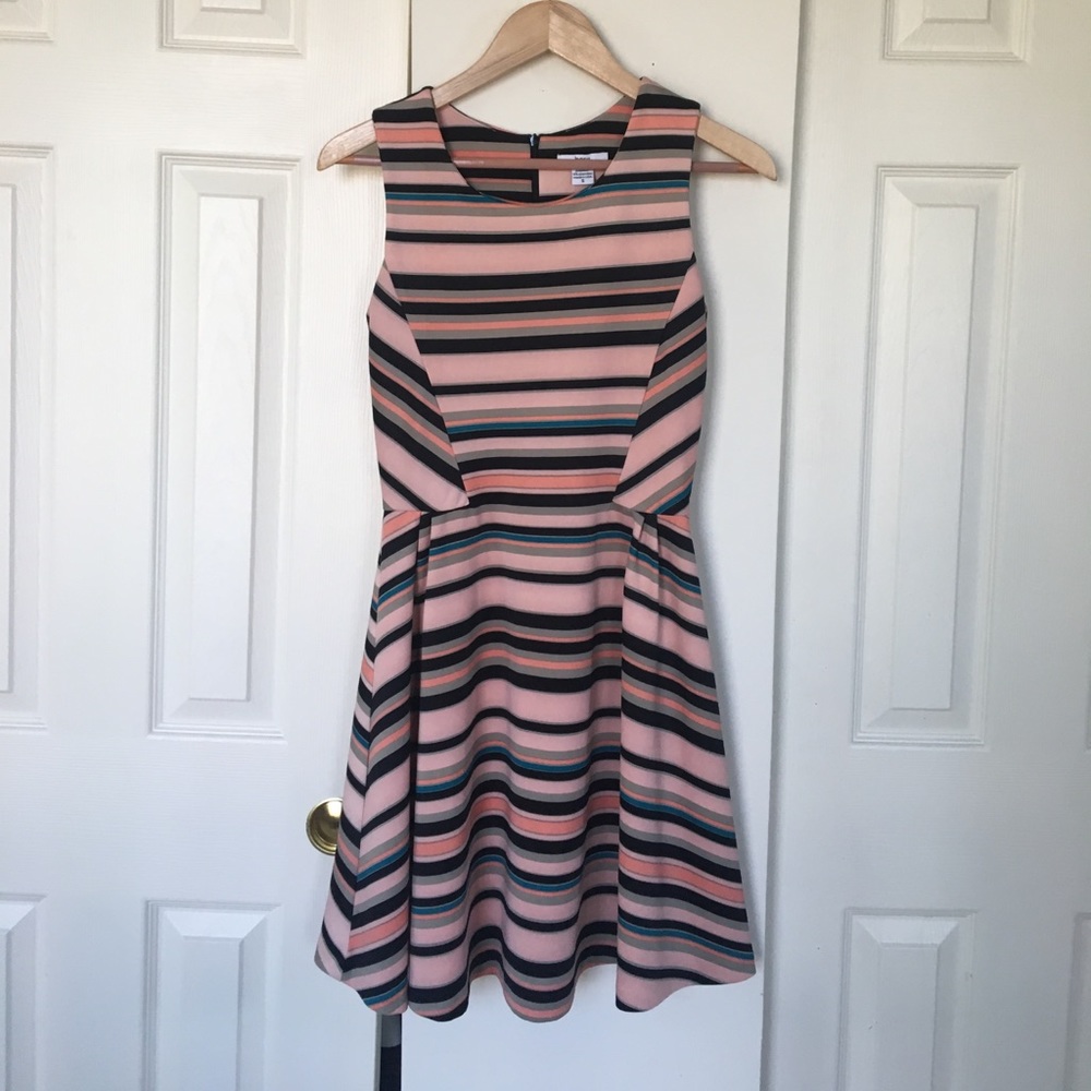 Pink striped fit and flare dress