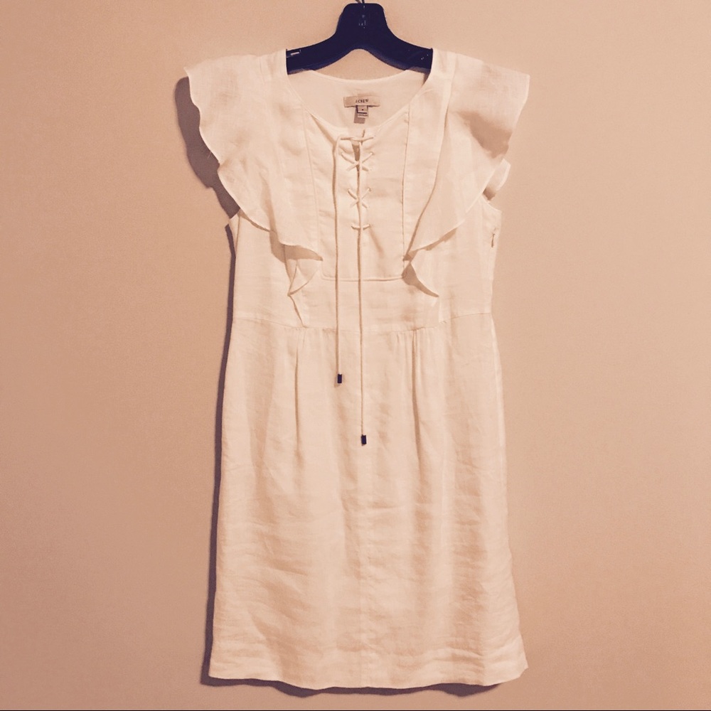 JCrew linen lace up white dress