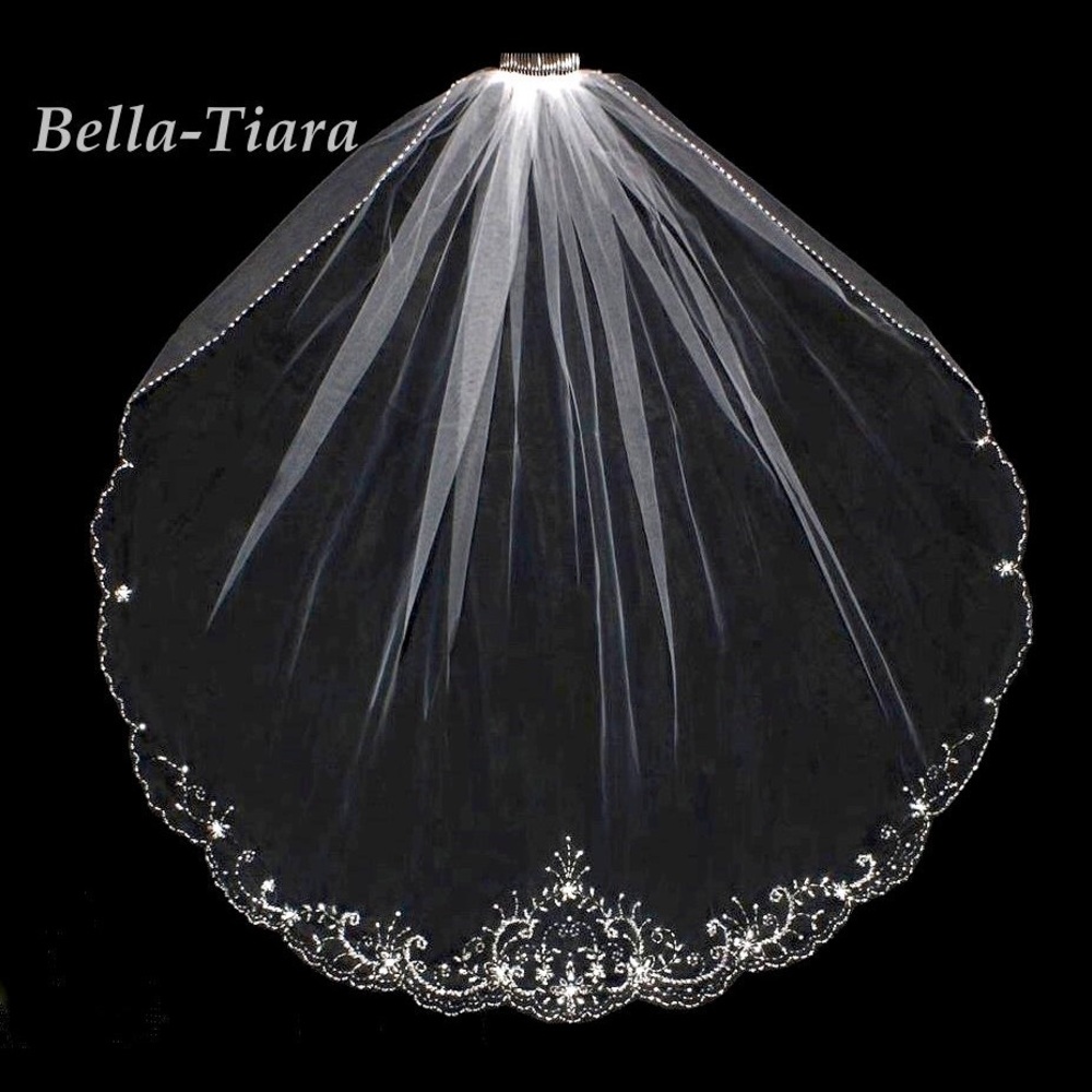 Cathedral beaded ivory wedding veil - free blusher
